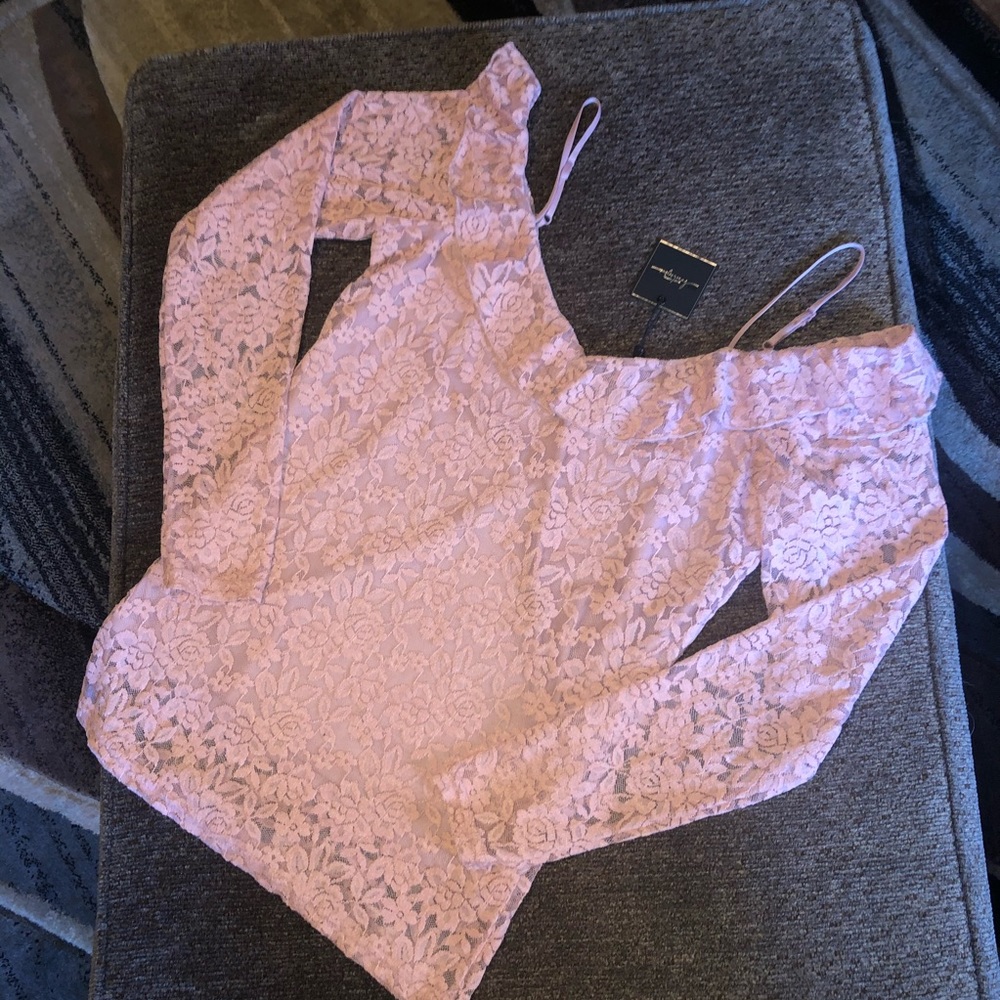LACE OFF THE SHOULD PINK TOP